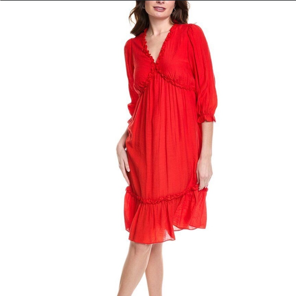 Nanette by Nanette Lepore Clip Dot ¾ Sleeve Fully LinedRed Midi Dress